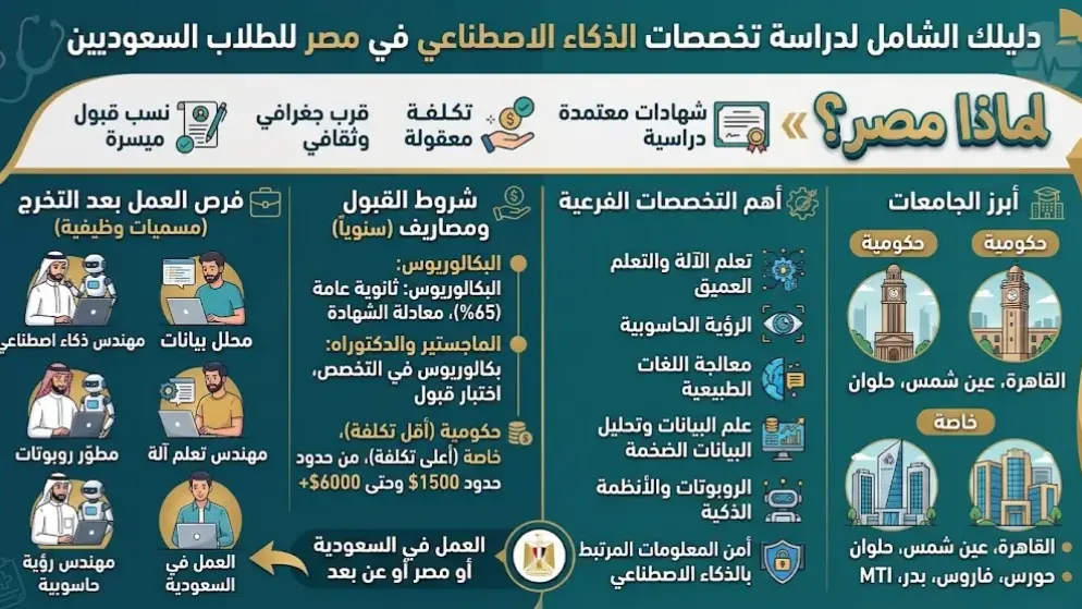 دليل تخصصات الذكاء الاصطناعي في مصر للطلاب السعوديين